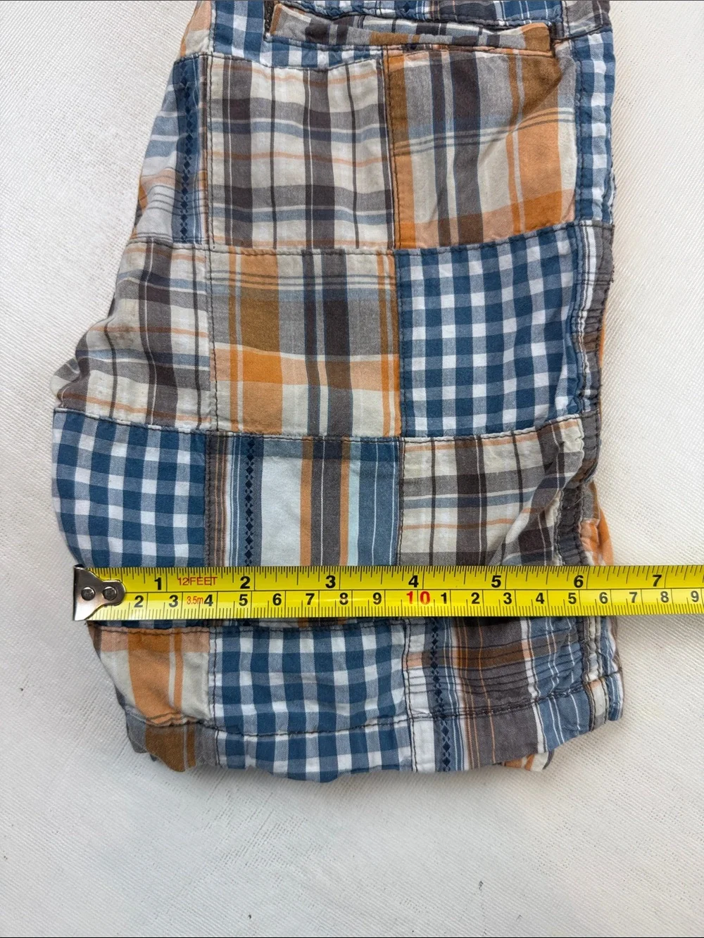 Gymboree Boys Patchwork Plaid Elastic Waist Shorts Blue Tan Size 3T